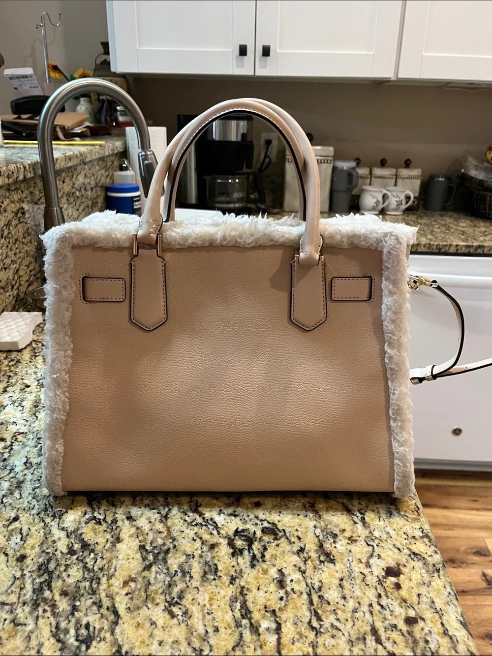 Michael Kors Hamilton leather and faux shearling trim handbag
